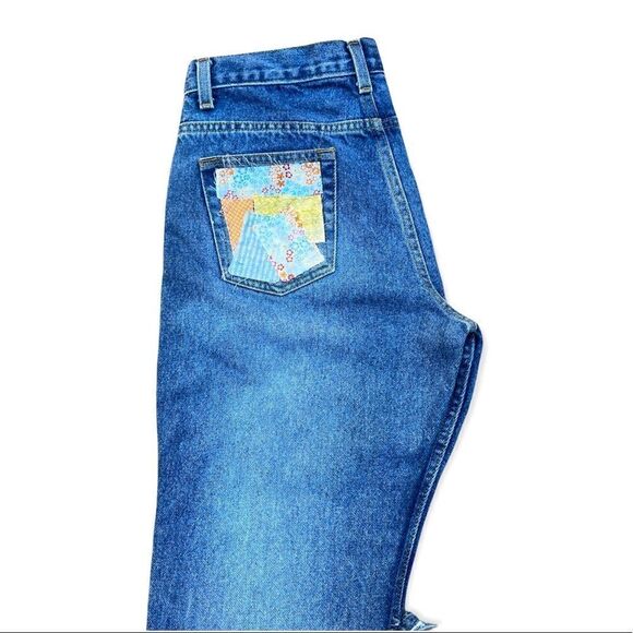 Vintage Y2K DIY up cycled distressed patch flare leg jeans small - Picture 3 of 8